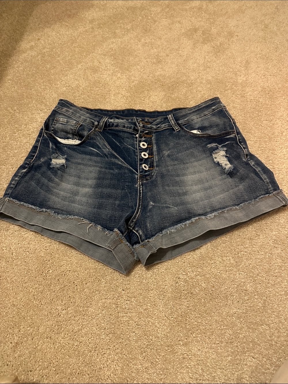 Denim Button-Fly Women's Shorts in Dark Blue